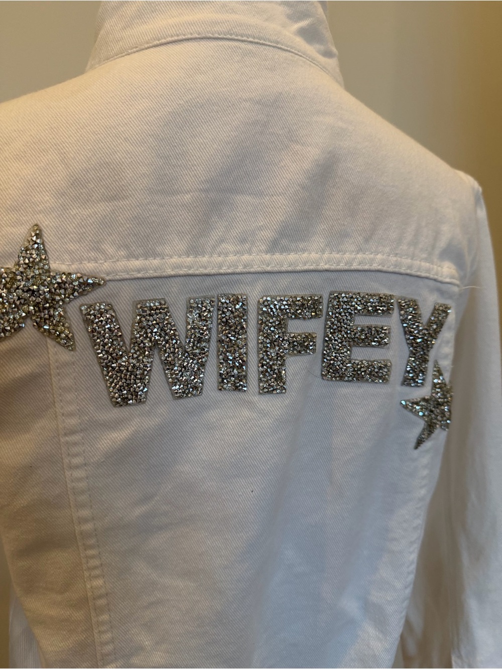 Wifey Embellished White Denim Jacket - Picture 2 of 3